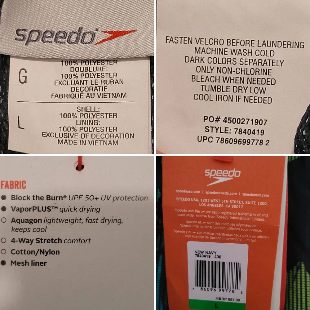 Speedo Mens Board Shorts New Navy Tropical Floral UPF 50 Swim Trunks Large